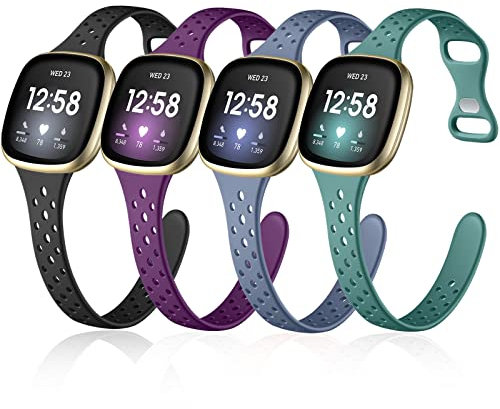Laffav Armbänder kompatibel mit Fitbit Versa 3/Versa 4 Bändern/Fitbit Sense Bands für Damen und Herren, schmales weiches Silikon-Sportarmband, Ersatzarmband (klein,