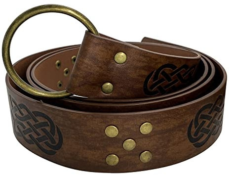 Thajaling Wikinger geprägter PU-Ledergürtel, mittelalterlicher Ledergürtel, Vintage-Ring-Ledergürtel, Gürtel mit keltischem Knotenmuster, Renaissance-Rittergürtel für Männer (Braun)