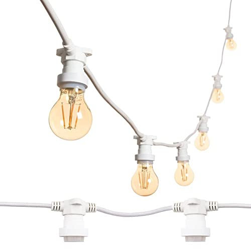 Mu 10M Lichterkette Außen, Outdoor Erweiterbar Auf 1000W, 10 Lampenhalter E27 Wetterfest Ip65, lichterkette außen strom Deko für Gartenparty Hochzeit Garten Hochzeit|10M, Weiss