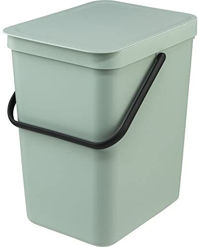 Brabantia - Cubo de Basura Sort & Go 25L - Papelera Grande de Reciclaje para la Cocina - Tapa en Posición Abierta - Asa de Transporte - se Ajusta a la Pared - Jade Green - 27 x 35 x 40 cm