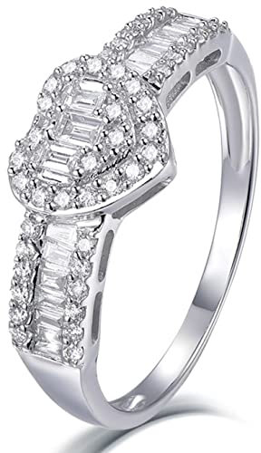 Whoiy 14K Weißgold Ringe Antragsringe Herz mit Diamant 0.5ct Fein Frauen Schmuck Schmuck Geburtstag Geschenke für Frauen Silber Gr.54 (17.2)