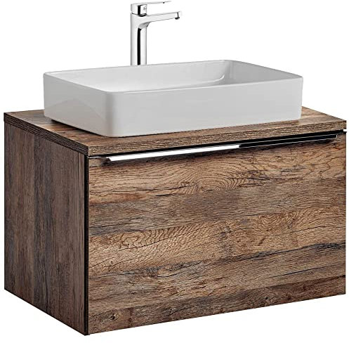 Lomadox Badmöbel Waschtisch Unterschrank Set 80cm, Vintage Oak Eiche, 61cm Keramik-Waschbecken, 2 Softclose-Schubkästen, B/H/T 80,4/59,5/46 cm