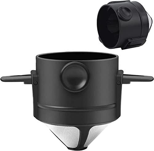 ZCYKJ Cafetera reutilizable para verter sobre cafetera, cono de acero inoxidable, filtro de gotero de café de 1 a 2 tazas, sin papel con soportes plegables para oficina en casa, viajes, camping