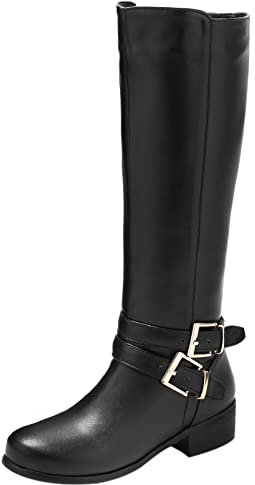 Stivali da Donna a Metà Polpaccio con Tacco Medio, Stivali Invernali Tacco a Blocco Zip Punta Rotonda Boots Moda Pelle, 24934Vul Nero Numero 44 EU