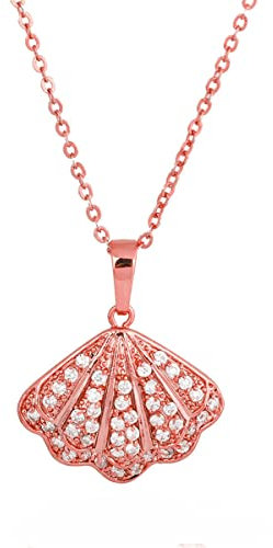 ST.REGION Collier avec pendentif en forme de coquillage plaqué or rose 18 carats, cuivre plaqué or rose 18 carats, oxyde de zirconium, Cuivre plaqué or rose 18 carats, Zircone cubique