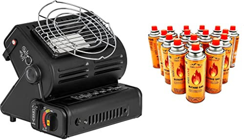 SMH LINE® Chauffage à gaz portable 2 en 1 pour camping, tente d'extérieur, caravane, réchaud 1,3 kW + cartouches de gaz butane en céramique GPL (chauffage au gaz + 4 cartouches de gaz)