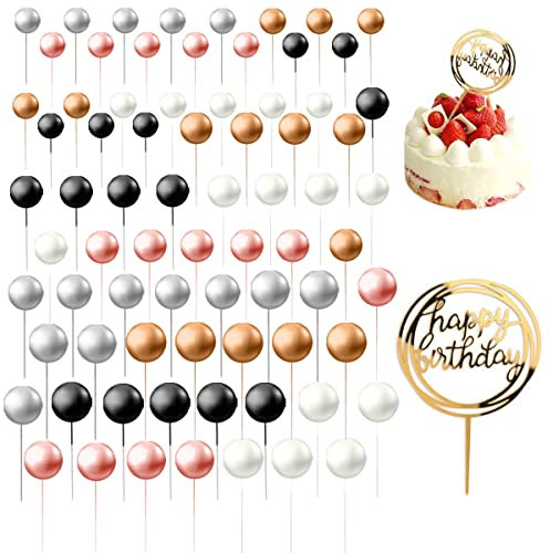 75 Stücke Tortendeko Kugeln, 1 Stück Tortendeko Geburtstag, Kuchendekoration, Geburtstag Torte Topper, Kuchen Schaumkugeln, Happy Birthday Tortendeko für Hochzeit Hochzeitstag Geburtstag Babyparty