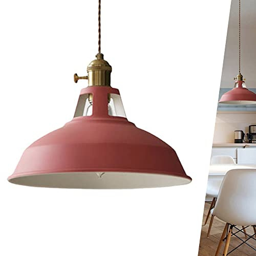 Industrie Lampe Retro Lampenschirm Pendelleuchte Industrial Eisen Lampenschirm E27 Vintage Topfdeckel Kronleuchter HäNgelampe Deckenleuchte Hängeleuchte FüR Esszimmer Wohnzimmer Rot gelb (Rot)