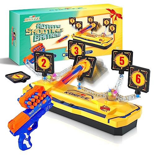 Korffe Rotating Shooting Games Toys for 6 7 8 9 10+ Year Old Boys Girls Kids, Foam Dart Toy Nerf Gun & Nerf Target Birthday Christmas Xmas Gifts for 6-12 Year Old Boys Girls Kids Outdoor & Indoor Toy