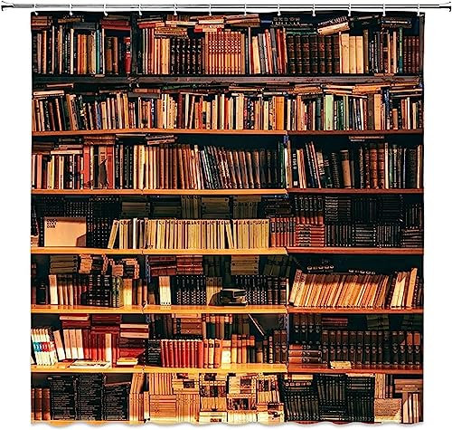 INAAYO 3D Duschvorhang 240x200 Bücherregal Duschvorhänge Antischimmel Wasserdicht Badevorhang Bücherregal Duschrollo für Badewanne Dusche Shower Curtains, 12 Duschvorhang Ringe