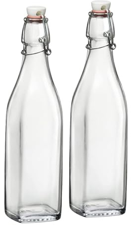 Bormioli Rocco Swing Top Glass Bottle (Set of 2) - 17 oz Reusable Container with Secure Metal Clasp, Ideal for Homemade Juices, Oil Infusions, Condiments, Mixers - Everyday Drinking Glasses