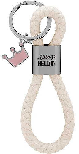 GRUSS & CO Schlüsselanhänger Loop Motiv Heldin | Anhänger bestehend aus einer geflochtenen Schlaufe, mit Motivdruck Alltagsheldin, mit Krönchen-Charm | 48352