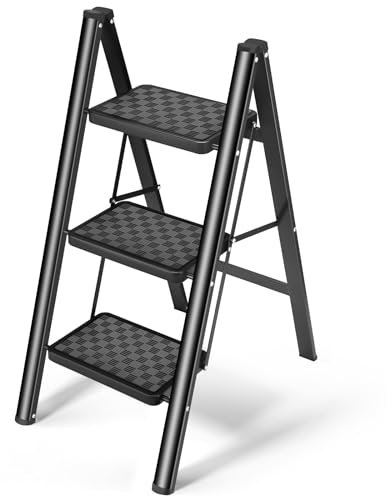 HBTower 3 Step Ladder Checkerboard Black