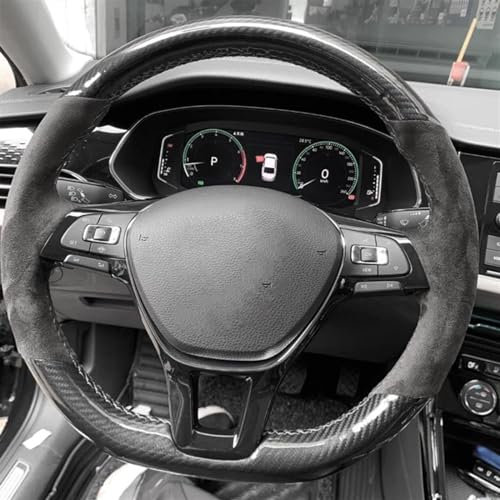 Auto Lenkradbezug Handgenähte weiche Schwarze Kohlefaser, schwarzes Wildleder, Auto-Lenkradbezug für VW für Golf 7 Mk7 für Passat B8 Lenkradbezug (Farbe : Style 4)