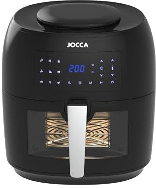 Jocca - Friggitrice senza olio digitale 7'4L con finestra/friggitrice ad aria calda con finestra/timer 60 min/frie, maniglia, cottura, calda/funzioni pre-programmate(nero)