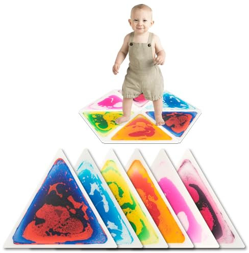 Art3d Lot de 6 Dalles de Sol liquides colorées à Fusion Liquide sensorielle Senroy Tapis de Jeu de Danse pour Enfants Tout-Petits Enfants,37,5 x 37,5 cm, Triangle