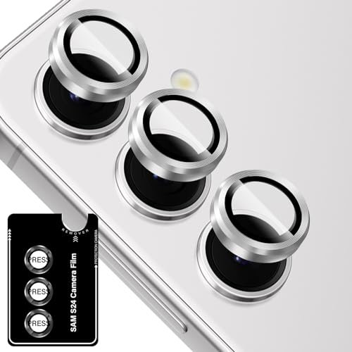 Locofun Kameraschutz für Samsung Galaxy S24 5G für Panzerglas, 9H Härte Einzeln Kamera Schutzfolie, Anti-Kratzen Individuelle Ring aus Metall Linse Folie Schutzglas -Silber