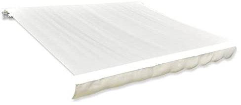 Gecheer Markisentuch Ersatzstoff 500x300 cm, Cremefarbenes UV-beständiges Polyester Markisenstoff mit Volant für Terrassenmarkise Rahmen, Wetterfest und Wasserabweisend