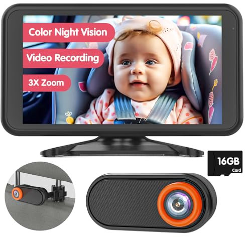 LUCKVIEW Car Baby Camera, 5.2 1080P Video Recording for Rear Seat Travel, Baby Car Monitor with Full-Color Night Vision for Long Trips, Carseat Camera Easy Install for Safe Driving