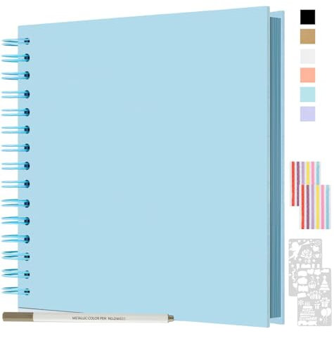 JAECU Fotoalbum zum Selbstgestalten und Einkleben 24x24cm, DIY Spiralalbum Scrapbook Album 80 Seiten Fotobuch, Fotoalben Gästebuch Für Geburtstag Hochzeit (Blau)