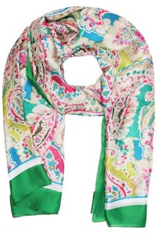 QUEEN HELENA Leichter eleganter Schal Schal lässig bunt mit Muster Damen SC13, SC13-1 Grün, Einheitsgröße