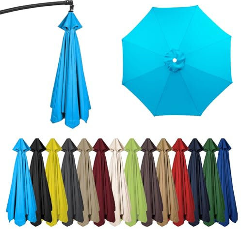 HonunGron Auvent De Remplacement pour Parasol 2m/2,7m/3m, 6 Baleines/8 Baleines Toile De Rechange pour Parasol Déporté, pour Table D'extérieur, Jardin, Plage, UV 50+ (8 ribs-3m(9.8ft),Bleu)