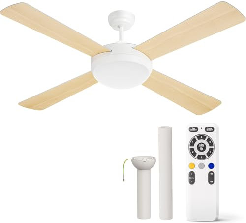 HOOLED 132cm Ventilatore da Soffitto con Luce, Lampadario Ventilatore da Soffitto con Timer, Luminosità e Temperatura Colore Regolabili, Plafoniera Ventilatore Soffitto, Silenzioso Ceiling Fan