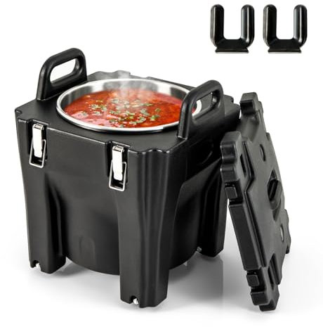 COSTWAY Récipient à Soupe isolé Chauffe-plats Empilable de 30 L, Conteneur Isotherme Portable en Acier Inoxydable avec 2 Poignées Roues à Frein, pour Restauration Camping, Noir
