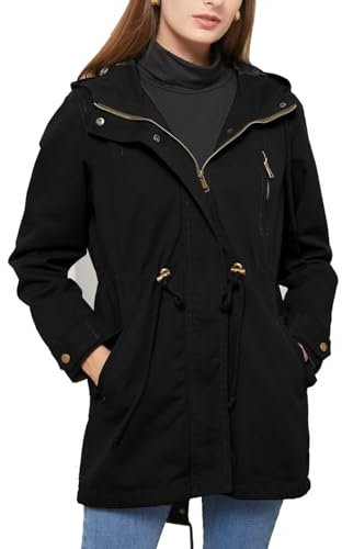 chiguomaoyi Vestes militaires légères et décontractées pour femmes Anorak Utilitaire Taille haute Cordon de serrage Manteau à capuche zippée