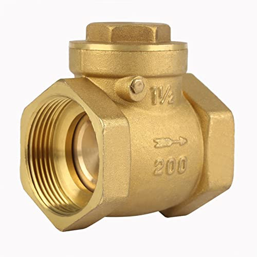 Check Valve, Brass Swing Type One Way Valve with BSP 1-1/4 Connection for Water, DN32 Size, Suitable for Sump Pump and Air Compressor 232PSI