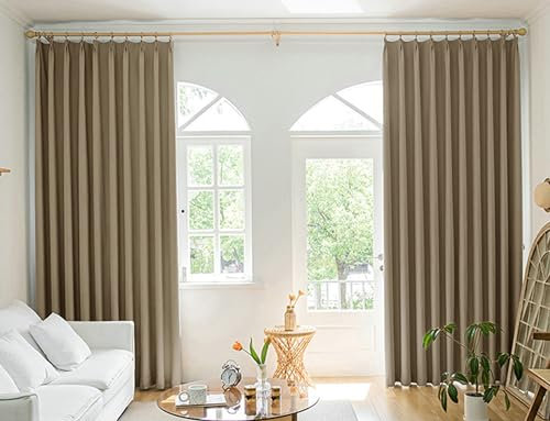 KnSam 2er Set Hellbraun Vorhang Blickdicht mit Muster, Ösen Gardinen Blickdicht Einfarbig, Polyester Ösen Verdunklungsvorhänge Extra Breit Vorhang Muster, Jeder B 132 x H 160cm