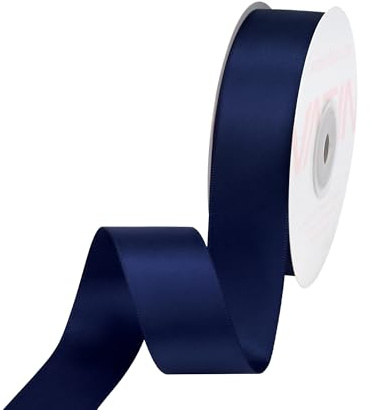 VATIN Double Face Navy Blue Satin Ribbon 1 Continuous 50 Yards,Blue Polyester Fabric Ribbon use for Bows Bouquet, Gift Wrapping, Floral Arrangement Wedding Decoration