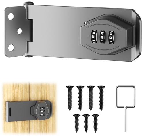 Türriegel Abschließbar 4 Zoll Überfalle Zahlenschloss, Schiebetür Schloss Türschloss Riegel Schrankschloss, Gray Metall Türriegel für Kleine Türen Schränke Scheunentür Outdoor Garage Garten