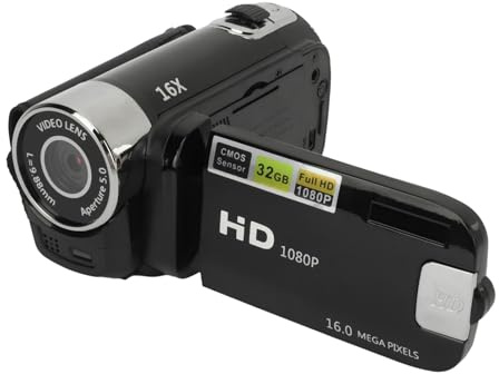 Digitalkamera Recorder, D90 1080P 16 facher Digitalzoom Videokamera Camcorder mit Fülllicht, Drehbarer 2,4 Zoll LCD Bildschirm, 32 GB Vlogging Kamera, HD Videoaufzeichnungs (Black)