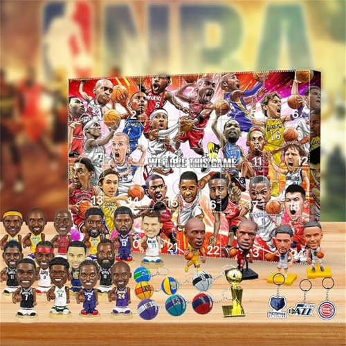 WEIWOGU Basketball-Adventskalender, Basketball-Adventskalender 2024, 24 Tage Weihnachts-Countdown-Kalender inklusive 24 Basketball-Zubehör, Fans (B)