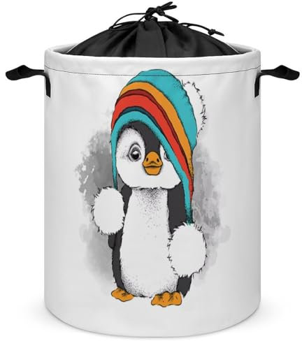 Cmagnifico Wäschesammler mit Kordelzug, niedlicher Pinguin-Wäschekorb, Wäschekorb mit Griff