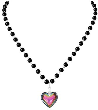 JJDreams Gothic Punk Halskette Schwarze Perlenkette mit Herzanhänger Neckholder Choker Damen,Rosa Herz