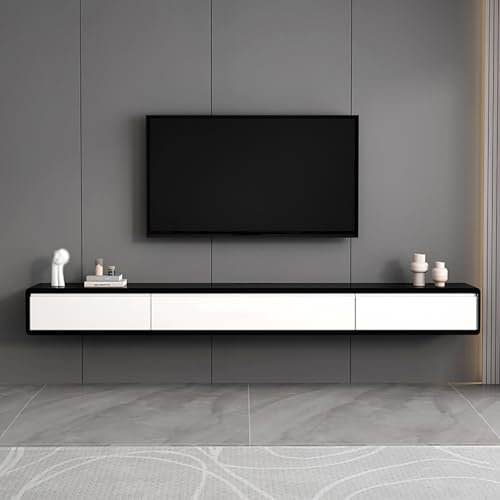 Schwebender Fernsehschrank Wandmontierter TV-Ständer Mediawand mit Kabellöchern und Schublade für Wohnzimmer Büro