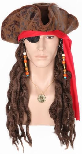 LeMarnia Braun Piraten Hut Perücke Halloween Party Rollenspiel Kostüm Perücke