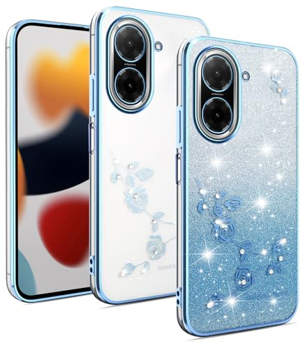 XINYEXIN Bling Glitter Case for Xiaomi Redmi A5 4G (UK Edition) Women Girls Transparent Slim Shockproof Sparkly Phone Protective Cover with Diamonds - Blue