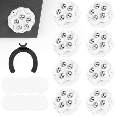 Möbelrollen, 8 Stück Möbelrollen Klein mit Sicherheitsbremse, Kugelrollen Schwerlast für Möbel mit 360° Drehung, Selbstklebende Schwerlastrollen Klein Mit 8 Bremsen, Tragfähigkeit 150kg (Weiß)