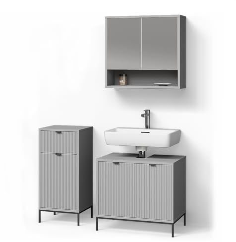 Livinity Badmöbel-Set ATERNO, Grau 70 cm | 3 Teile