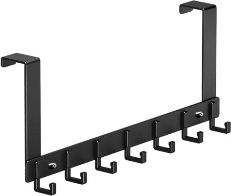 Woobroo Over Door Hooks, Heavy Duty Over Door Hanger with Rust Resistant Finish, 7 Hooks Aluminum Over Doors Coat Hooks Storage for Coats, Hats, Bags, Clothes, Towels