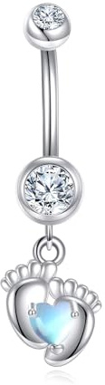 DAYLINLOVE Schwangerschaft Bauch Knopf Ring 925er Sterling Silber Bar Schwangerschaft Mondstein Hängend Bauch Knopf Piercing Körper Nabel Ring Schmuck Geschenke für Damen Mädchen Mütter