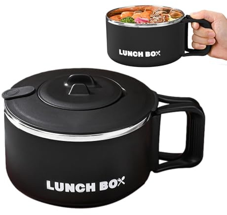 Générique Bol À Nouilles – Cuiseur À Nouilles Instantanées en Acier Inoxydable De 1200 Ml, Boîte À Déjeuner Portable, Tasse À Soupe Avec Couvercle, Bol De Style Japonais, Maison, Cuisine, Dortoir, C