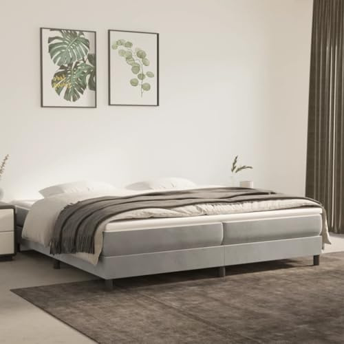 Owoxanthellate Boxspringbettgestell 200x200 Hellgrau Samt platzsparendes Bettgestell mit stabilen Beinen und Lattenrost Untergestell für Schlafzimmer Gästezimmer Modernes Design