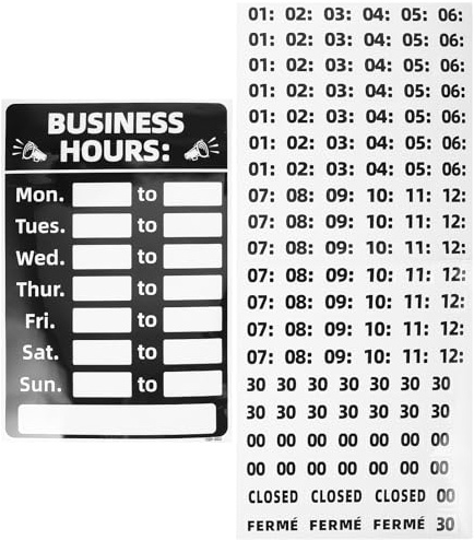 BEBEMOKO Panneaux Horaires D’ouverture pour Magasin – Lot de 2 Set de Panneaux Pvc Effaçables – Couleurs Vives, Format pour Commerces, Cafés, Salons – Signalisation Horaires Ouverture