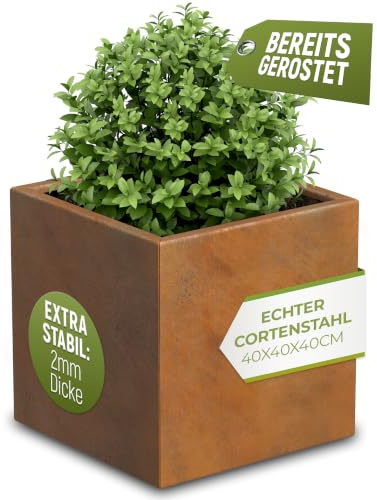 GardenGrace Pflanzkübel Cortenstahl, Quadratisch, Rost-Optik, Extra Stabil 2mm Dicke, Bereits Gerostet (40x40x40)