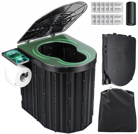 Camping Toilet, Portable Folding Toilet with Lid & Paper Holder for Adults | Lightweight & Compact, Outdoor Travel Potty with Ergonomic Design for Car, Hiking, Fishing, Beach and Camping