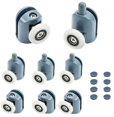 Ncheli Ruote per Porta Doccia Set 8 Pezzi Vetro 4-6mm Carrucole 25mm | Silenziose, Sopra/Sotto, Carico 150kg, Acciaio Inox PA, Ricambio Box Doccia Scorrimento
